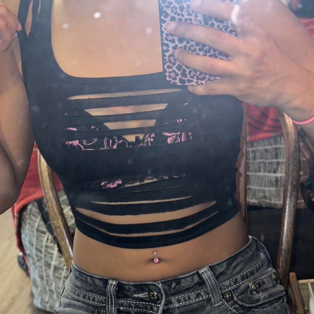 Grungy Y2K Sliced Black Top